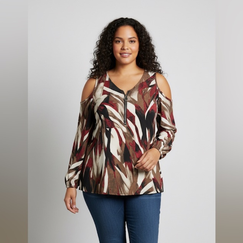 ⚡️3 for 25⚡️ SHEIN Red & Black Cold Shoulder Blouse Women’s Plus 0XL